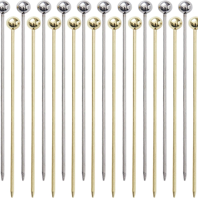 20 PCS Stainless Steel Cocktail Toothpicks, Picks for Drinks, Reusable Skewers Metal Tooth Appetizers (4.3 Inch).