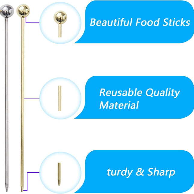 20 PCS Stainless Steel Cocktail Toothpicks, Picks for Drinks, Reusable Skewers Metal Tooth Appetizers (4.3 Inch).