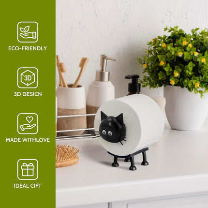 Cat Toilet Roll Holder: Tissue Paper Storage Stand - 3D Printed Black Loo Holder Bathroom Set for Shelf Housewarming Gift Decor (Cat-1Pcs) Cat-1pcs.