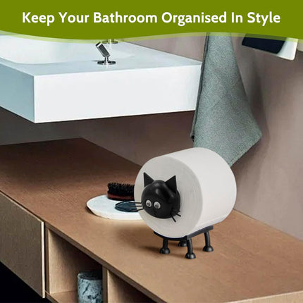Cat Toilet Roll Holder: Tissue Paper Storage Stand - 3D Printed Black Loo Holder Bathroom Set for Shelf Housewarming Gift Decor (Cat-1Pcs) Cat-1pcs.