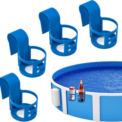 Poolside Cup Holder for Above Ground Pools, Pool Drink Holders Party ONLY FITS 2 Inch or Less Round Top Bar (Blue - 4 Pack) Blue Pack.