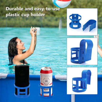 Poolside Cup Holder for Above Ground Pools, Pool Drink Holders Party ONLY FITS 2 Inch or Less Round Top Bar (Blue - 4 Pack) Blue Pack.