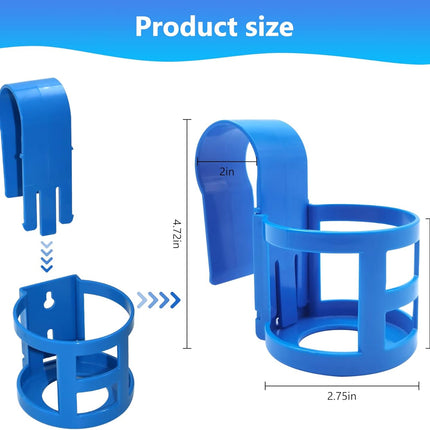 Poolside Cup Holder for Above Ground Pools, Pool Drink Holders Party ONLY FITS 2 Inch or Less Round Top Bar (Blue - 4 Pack) Blue Pack.
