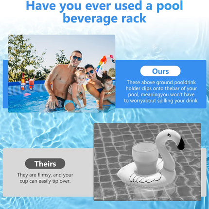 Poolside Cup Holder for Above Ground Pools, Pool Drink Holders Party ONLY FITS 2 Inch or Less Round Top Bar (Blue - 4 Pack) Blue Pack.