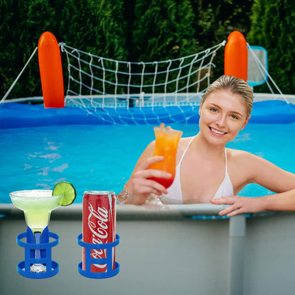 Poolside Cup Holder for Above Ground Pools, Pool Drink Holders Party ONLY FITS 2 Inch or Less Round Top Bar (Blue - 4 Pack) Blue Pack.