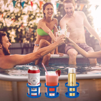 Poolside Cup Holder for Above Ground Pools, Pool Drink Holders Party ONLY FITS 2 Inch or Less Round Top Bar (Blue - 4 Pack) Blue Pack.