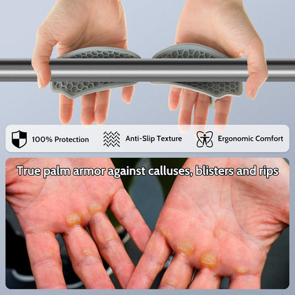 Weight Lifting Grips - Rubber Anti-Slip Workout Grips, Ergonomics Hand Protector Gloves for Gym Training and Exercise, Dumbbell, Bar Pad, Pull Up Men Women, No Sweaty (Grey).