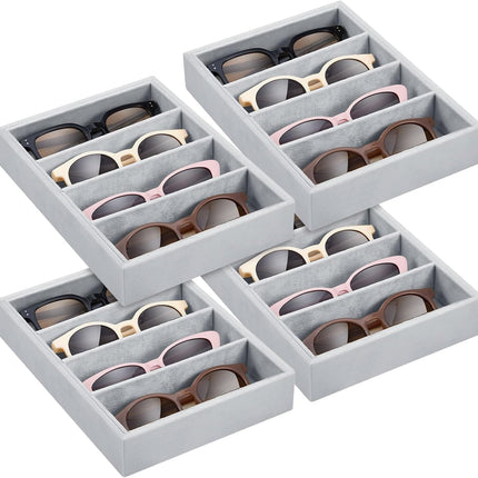 4 Pcs Gray Sunglass Organizer Trays Grids Velvet Glasses Holder Jewelry Display Eyeglasses Storage Box Drawer.