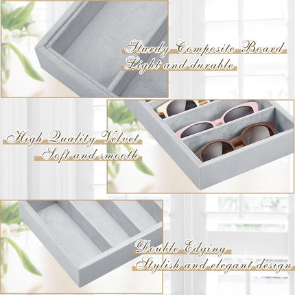 4 Pcs Gray Sunglass Organizer Trays Grids Velvet Glasses Holder Jewelry Display Eyeglasses Storage Box Drawer.