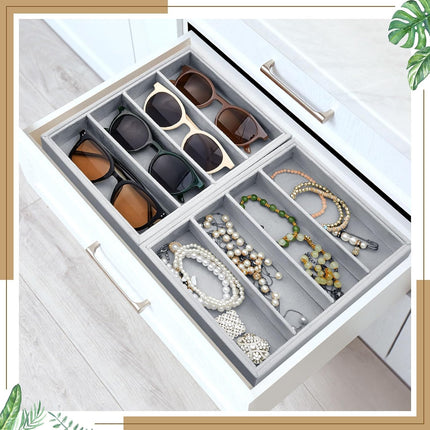 4 Pcs Gray Sunglass Organizer Trays Grids Velvet Glasses Holder Jewelry Display Eyeglasses Storage Box Drawer.