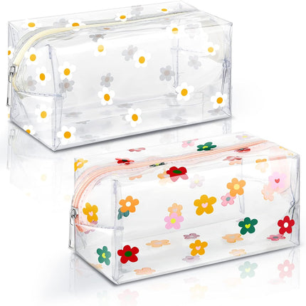2 Pack Cute Flower Makeup Bags Daisy Zipper Pouches Floral Pencil Pouch Portable Toiletry for Women Travel Vacation Bathroom School Organizing(Daisy).