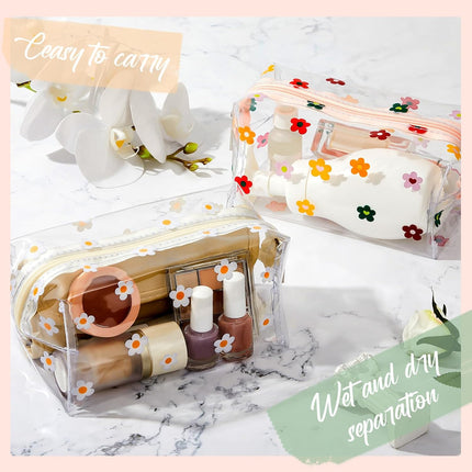 2 Pack Cute Flower Makeup Bags Daisy Zipper Pouches Floral Pencil Pouch Portable Toiletry for Women Travel Vacation Bathroom School Organizing(Daisy).