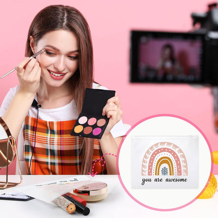 100 Pcs Cosmetic Makeup Bag Bulk for Women Inspirational Zipper Pouch Rainbow You Are Awesome Travel Toiletry Girls Teacher Friend Birthday Party.