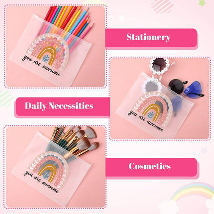100 Pcs Cosmetic Makeup Bag Bulk for Women Inspirational Zipper Pouch Rainbow You Are Awesome Travel Toiletry Girls Teacher Friend Birthday Party.