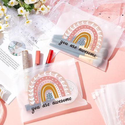 100 Pcs Cosmetic Makeup Bag Bulk for Women Inspirational Zipper Pouch Rainbow You Are Awesome Travel Toiletry Girls Teacher Friend Birthday Party.