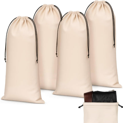 4 Pcs Flannel Cloth Shoe Bags for Travel, 8 x 17 Inches Dust Pouch with Drawstring Closure, Washable Breathable Cotton Fabric Luggage(Beige) Beige.