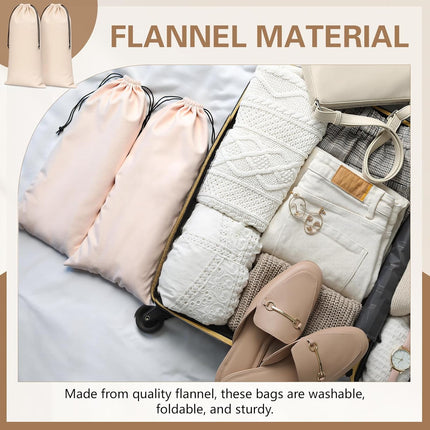 4 Pcs Flannel Cloth Shoe Bags for Travel, 8 x 17 Inches Dust Pouch with Drawstring Closure, Washable Breathable Cotton Fabric Luggage(Beige) Beige.