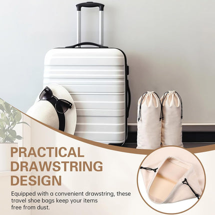 4 Pcs Flannel Cloth Shoe Bags for Travel, 8 x 17 Inches Dust Pouch with Drawstring Closure, Washable Breathable Cotton Fabric Luggage(Beige) Beige.