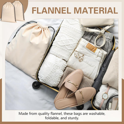 2 Pcs Silky Velvet Shoe Bags for Travel Cloth Dust Pouch with Drawstring Closure Beige Storage Packing Organizers.