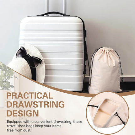 2 Pcs Silky Velvet Shoe Bags for Travel Cloth Dust Pouch with Drawstring Closure Beige Storage Packing Organizers.