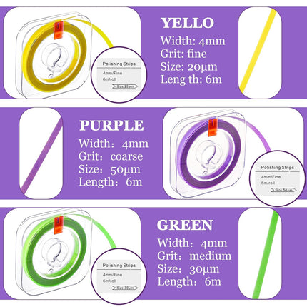 Dental Polishing Strips Tooth File 3 Rolls 4mm x 600mm Polisher Teeth Sanding Grinding Deep Cleaning Tool Polish Abrasive Strip Oral Care(Coarse, Fine, Medium,Multi Color)  Multi Color.