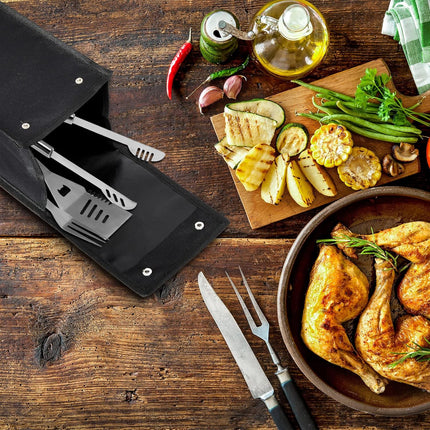 Grill Utensil Storage Bag BBQ Tool Bags Barbecue Hardware Holder Pouch Oxford Cloth Accessory Foldable for Camping Hiking(1 Pcs,Black).