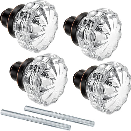 2 Set Glass Door Knobs Mortise Style Fluted Crystal Antique with Spindle Doorknobs for Home Interior (Bronze, Basic) Bronze.