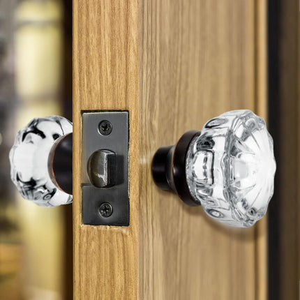 2 Set Glass Door Knobs Mortise Style Fluted Crystal Antique with Spindle Doorknobs for Home Interior (Bronze, Basic) Bronze.