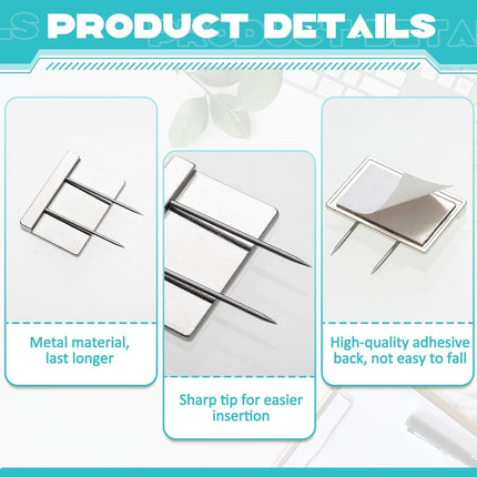 10 Pcs Silver Cubicle Pins Partition Long Push Fabric Clips Name Plate Holders for Office Furniture Corkboard Mounting.