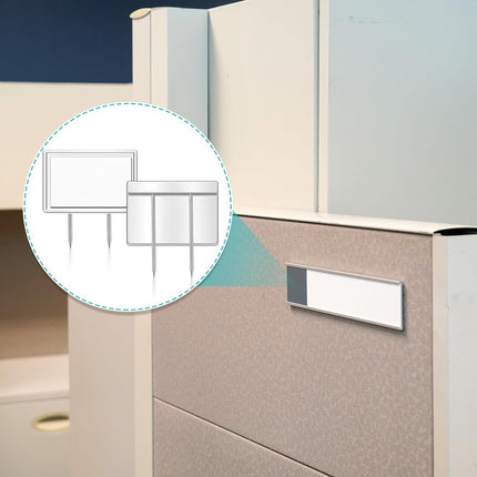 10 Pcs Silver Cubicle Pins Partition Long Push Fabric Clips Name Plate Holders for Office Furniture Corkboard Mounting.