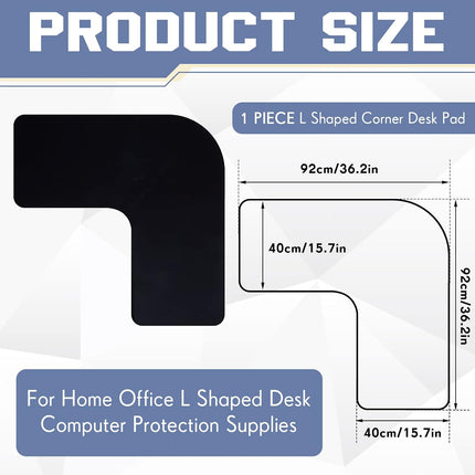 L Shaped Desk Mat Corner Mouse Pad Waterproof Large Rubber for Office Home Curved Keyboard Gaming Setup Computer Protection Supplies, 36.2 Inches(Black) Black.