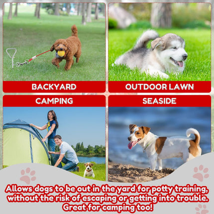 2 Set Dog Tie Out Cable and Stake - 30ft Leash Chain, 16" Spiral for Outside Yard Medium to Large Dogs up 125 Lbs (Red) Red.