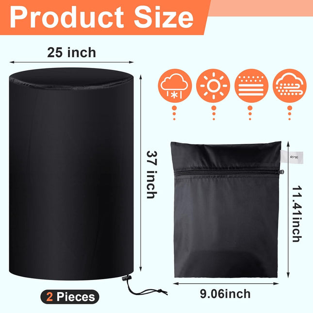 55 Gallon Drum Cover, 210D Oxford Cloth Water Storage Barrel 25 x 37 Inch Outdoor Waterproof Rain Snow Bucket lid with Drawstring, UV Protection, Anti Dust(2 Pcs).