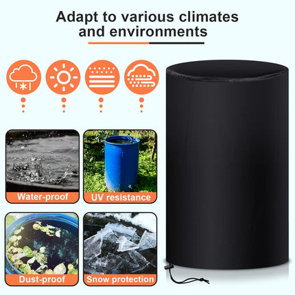 55 Gallon Drum Cover, 210D Oxford Cloth Water Storage Barrel 25 x 37 Inch Outdoor Waterproof Rain Snow Bucket lid with Drawstring, UV Protection, Anti Dust(2 Pcs).