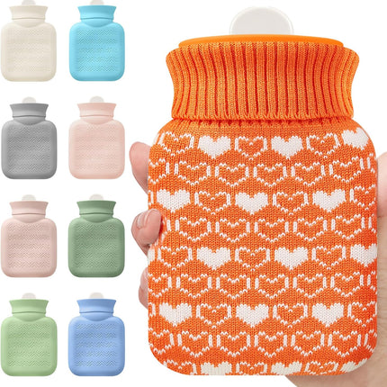 Mini Hot Water Bottle 320ml for & Cold Compress with Cover Silicone Microwave Heating Small Bag Travel Pain Relief Valentine's Day Gifts(Orange) Orange.