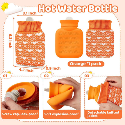 Mini Hot Water Bottle 320ml for & Cold Compress with Cover Silicone Microwave Heating Small Bag Travel Pain Relief Valentine's Day Gifts(Orange) Orange.