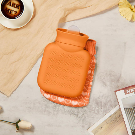 Mini Hot Water Bottle 320ml for & Cold Compress with Cover Silicone Microwave Heating Small Bag Travel Pain Relief Valentine's Day Gifts(Orange) Orange.
