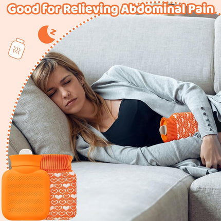 Mini Hot Water Bottle 320ml for & Cold Compress with Cover Silicone Microwave Heating Small Bag Travel Pain Relief Valentine's Day Gifts(Orange) Orange.
