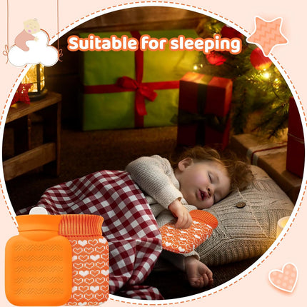 Mini Hot Water Bottle 320ml for & Cold Compress with Cover Silicone Microwave Heating Small Bag Travel Pain Relief Valentine's Day Gifts(Orange) Orange.