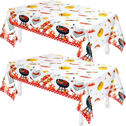 2 Pack BBQ Party Decorations Hot Dog Picnic Tablecloths 86 x 51 Inches Stain Resistant Tablecloth for Baby Q Shower, Birthday, Carnival, Bachelorette Supplies.