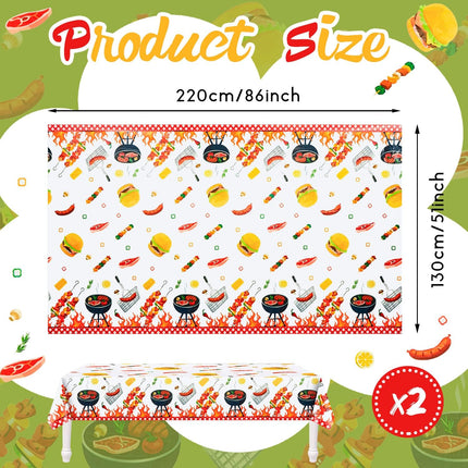 2 Pack BBQ Party Decorations Hot Dog Picnic Tablecloths 86 x 51 Inches Stain Resistant Tablecloth for Baby Q Shower, Birthday, Carnival, Bachelorette Supplies.