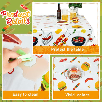 2 Pack BBQ Party Decorations Hot Dog Picnic Tablecloths 86 x 51 Inches Stain Resistant Tablecloth for Baby Q Shower, Birthday, Carnival, Bachelorette Supplies.