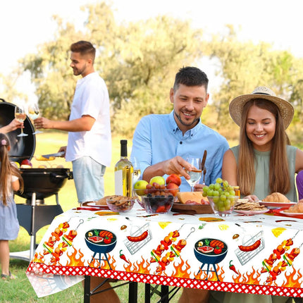 2 Pack BBQ Party Decorations Hot Dog Picnic Tablecloths 86 x 51 Inches Stain Resistant Tablecloth for Baby Q Shower, Birthday, Carnival, Bachelorette Supplies.