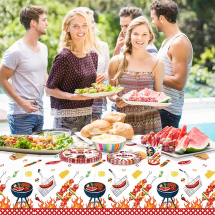 2 Pack BBQ Party Decorations Hot Dog Picnic Tablecloths 86 x 51 Inches Stain Resistant Tablecloth for Baby Q Shower, Birthday, Carnival, Bachelorette Supplies.
