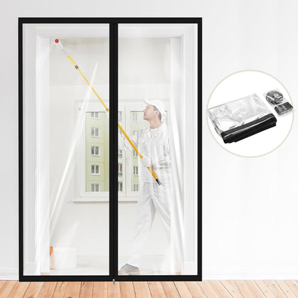 Zipper 60 x 102 Inch Dust Barrier Door Kit Construction 5 8.5 ft Reusable Plastic Curtain Cover Containment Standard Doorway Temporary Wall Screen Sheeting for Bathroom Hallway Black.