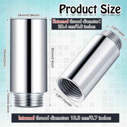 2 Pcs Shower Head Extension Arm Stainless Steel Pipe 1/2pt Male to Female Thread Cast Fitting Coupler Adapter(2 Inch) Inch.