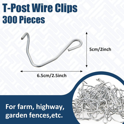 300 Pieces T Post Wire Clips Fence Fencing for Securing Galvanized Steel Barbed Garden Farm Highway Sport Fences.