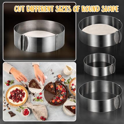 6-12 Inch Round Cookie Cutter Adjustable Circle Stainless Steel Cake Trimmer for Baking Kit Mousse Layered Biscuit Food Tiramisu Pastry.