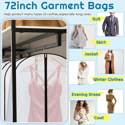 20 Pcs 24 x 72 Inch Garment Bags Bulk Hanging Clothes Storage Covers for Closet Organization Dustproof Transparent Dress Suit Bag Set Wedding Dresses Long Gowns Coats Seasonal Wardrobe White Black.