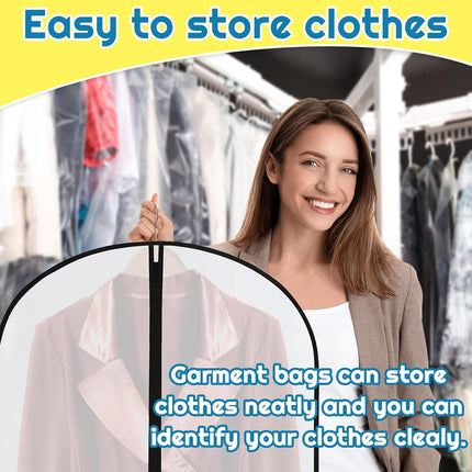 20 Pcs 24 x 72 Inch Garment Bags Bulk Hanging Clothes Storage Covers for Closet Organization Dustproof Transparent Dress Suit Bag Set Wedding Dresses Long Gowns Coats Seasonal Wardrobe White Black.